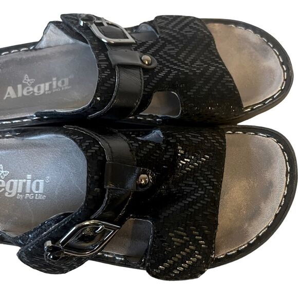 Alegria PEG-530 Black Leather Sparkle Velcro Strap Sandals Sz 38 = Women’s 7.5/8 - Picture 3 of 13